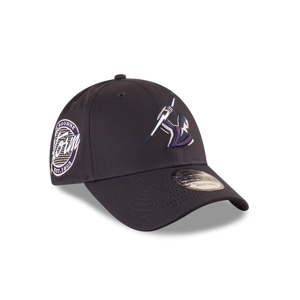 Melbourne Storm Hat - 2025 NRL Badged Navy OTC 9Forty Strapback Cap - New Era